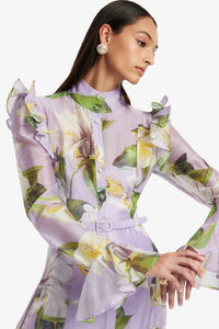 Leo Lin 'Katrina' Butterfly Sleeve Midi Dress - Lily Blossom Print Lilac