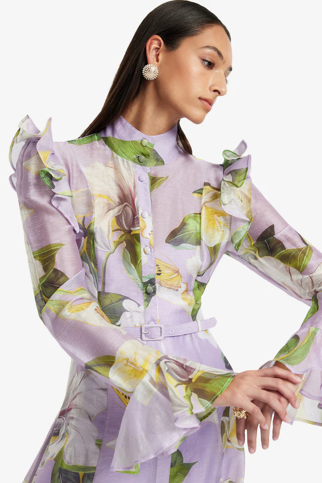 Leo Lin 'Katrina' Butterfly Sleeve Midi Dress - Lily Blossom Print Lilac
