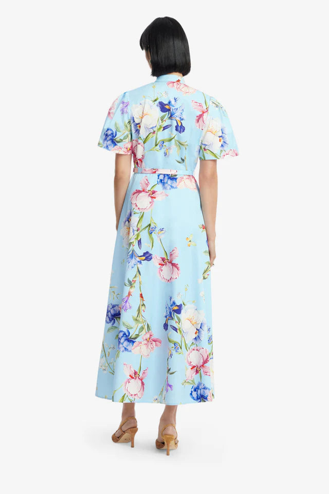Leo Lin 'Bianca' Midi Dress - Garden Print in Baby Blue