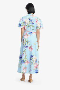 Leo Lin 'Bianca' Midi Dress - Garden Print in Baby Blue