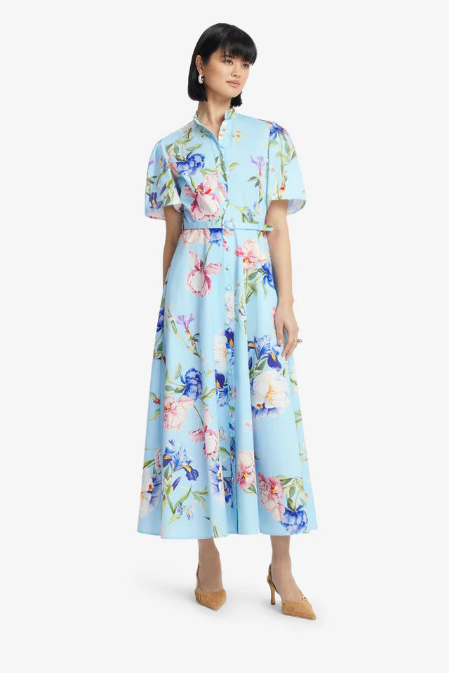 Leo Lin 'Bianca' Midi Dress - Garden Print in Baby Blue