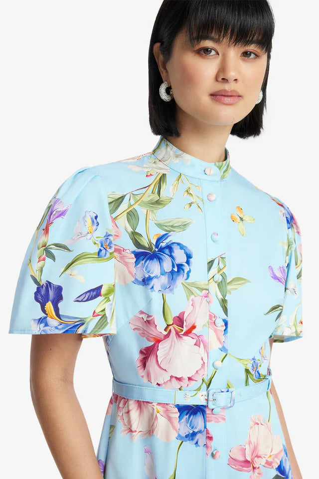 Leo Lin 'Bianca' Midi Dress - Garden Print in Baby Blue