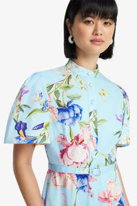 Leo Lin 'Bianca' Midi Dress - Garden Print in Baby Blue