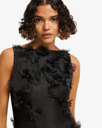 Leo Lin "Cleo" Petal Sleeveless Midi Dress - Black
