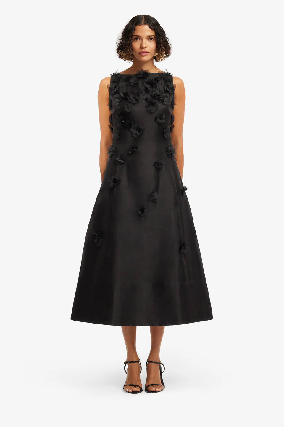Leo Lin "Cleo" Petal Sleeveless Midi Dress - Black