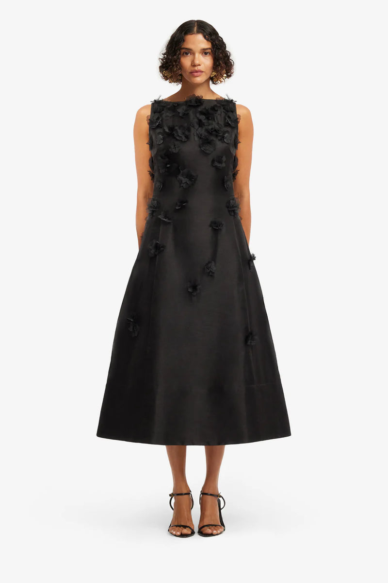 Leo Lin "Cleo" Petal Sleeveless Midi Dress - Black
