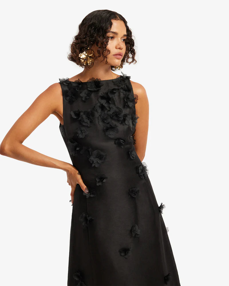 Leo Lin "Cleo" Petal Sleeveless Midi Dress - Black
