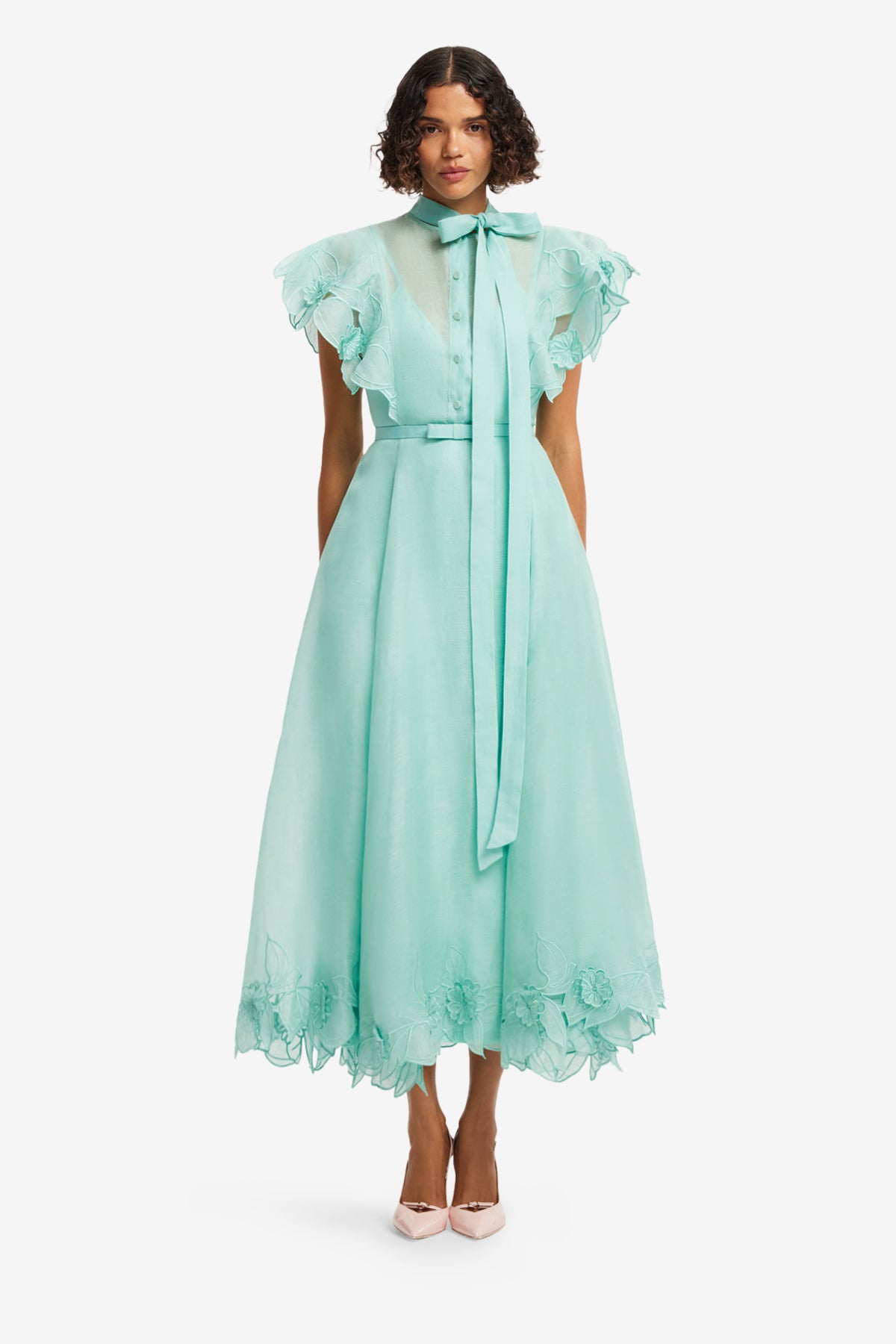 Leo Lin "Elsie" Applique Flutter Sleeve Maxi Dress