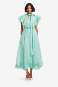 Leo Lin "Elsie" Applique Flutter Sleeve Maxi Dress