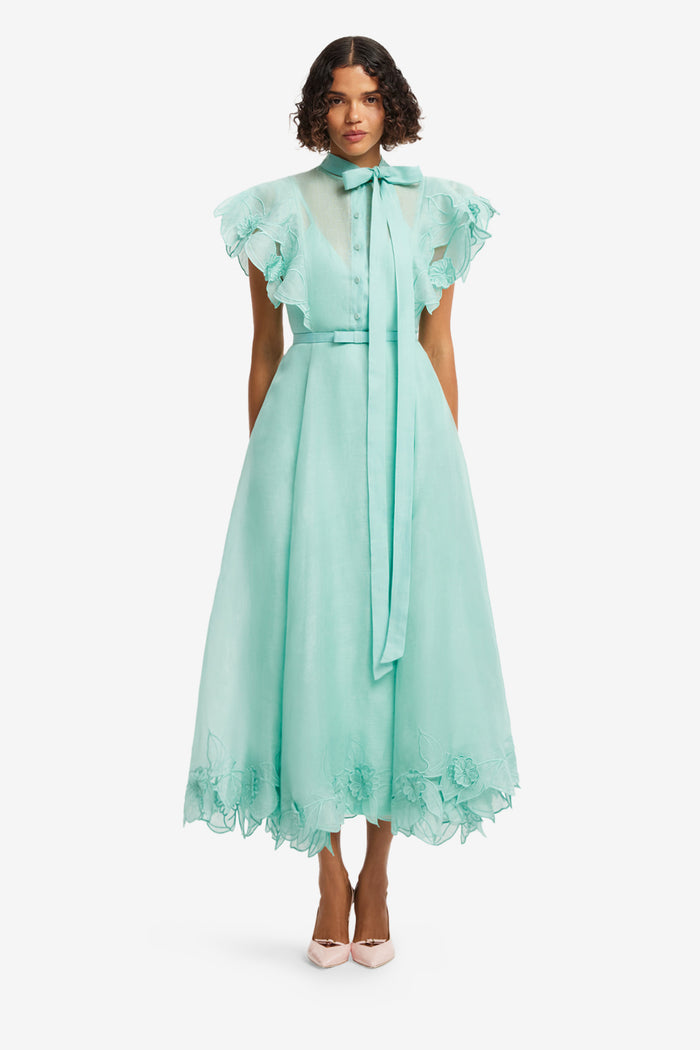 Leo Lin "Elsie" Applique Flutter Sleeve Maxi Dress