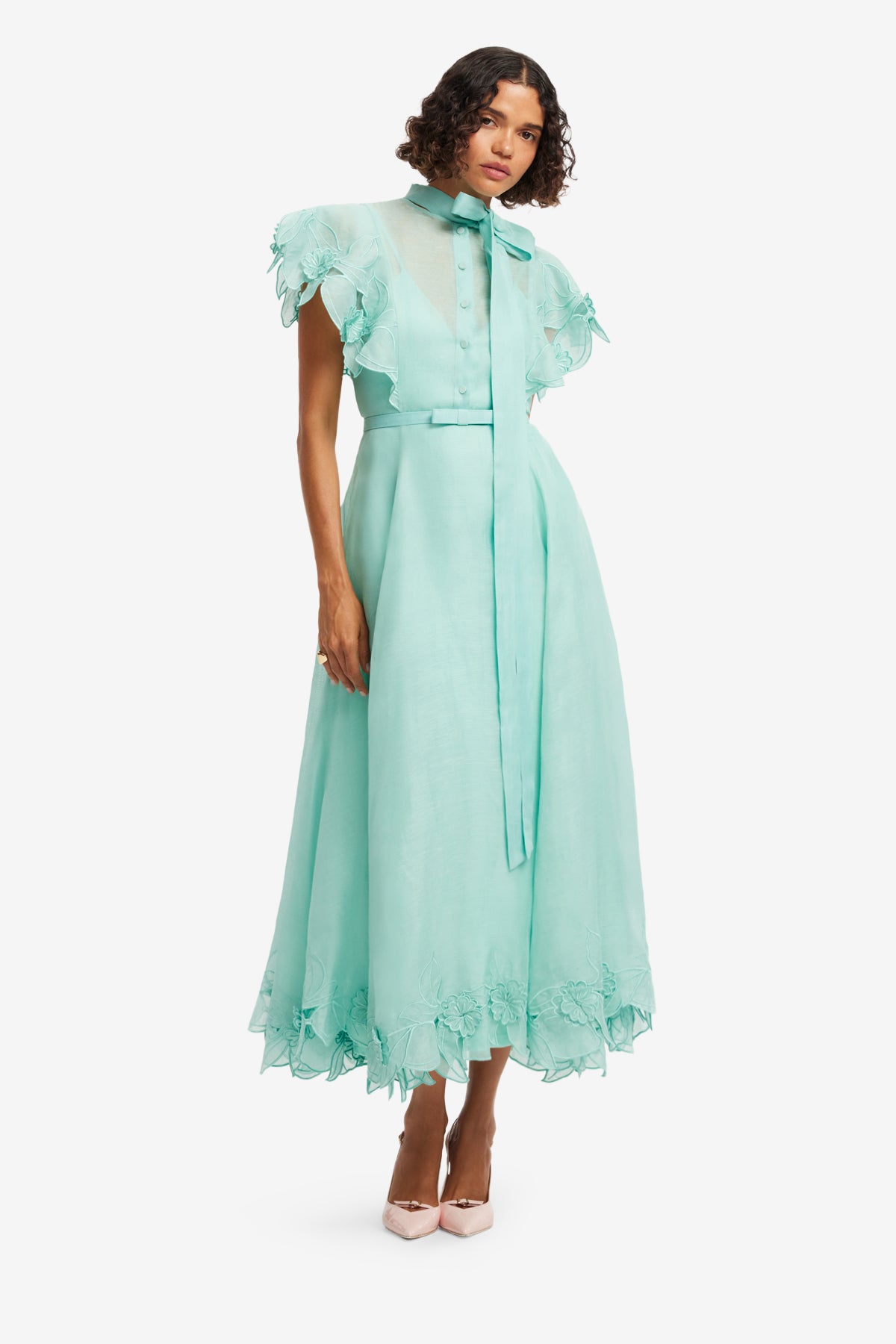 Leo Lin "Elsie" Applique Flutter Sleeve Maxi Dress