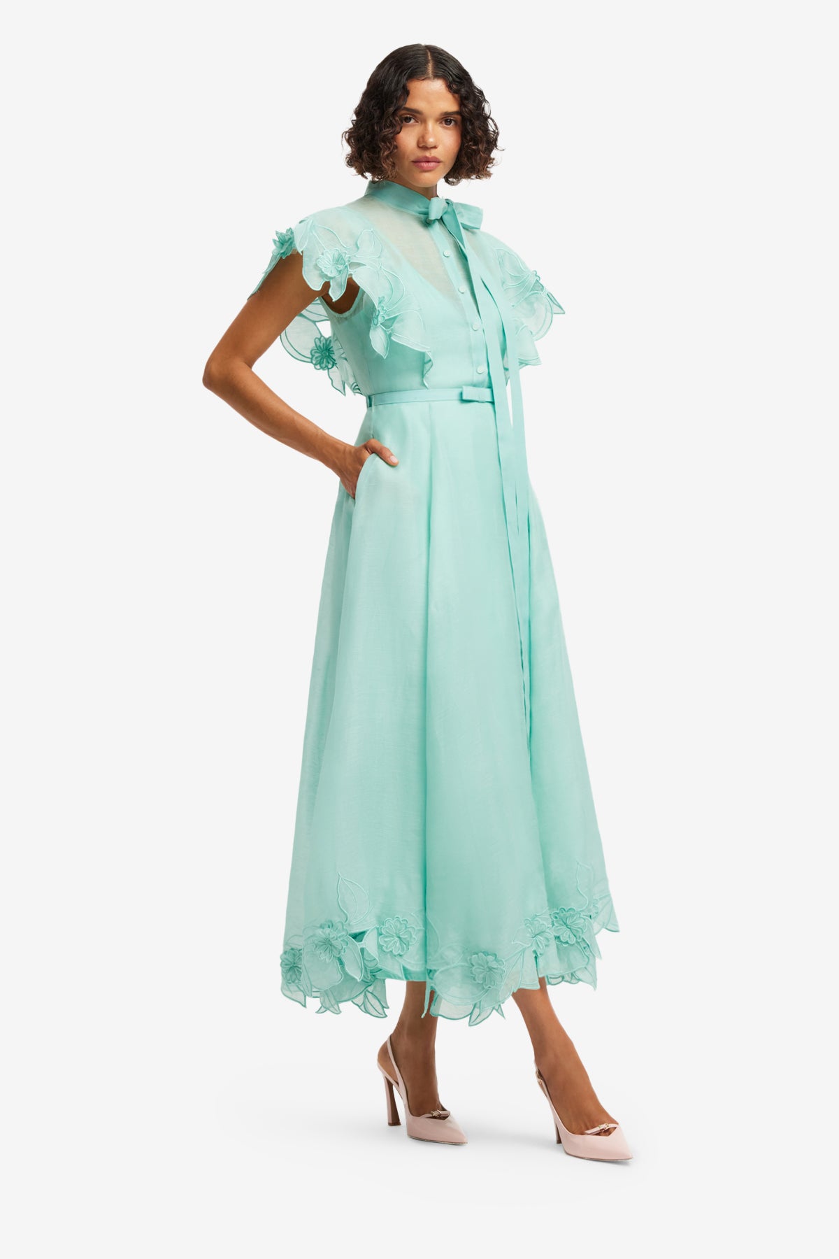 Leo Lin "Elsie" Applique Flutter Sleeve Maxi Dress