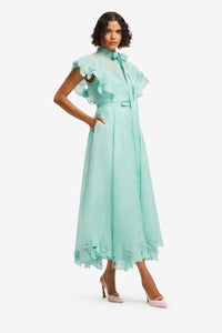 Leo Lin "Elsie" Applique Flutter Sleeve Maxi Dress
