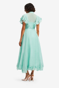 Leo Lin "Elsie" Applique Flutter Sleeve Maxi Dress
