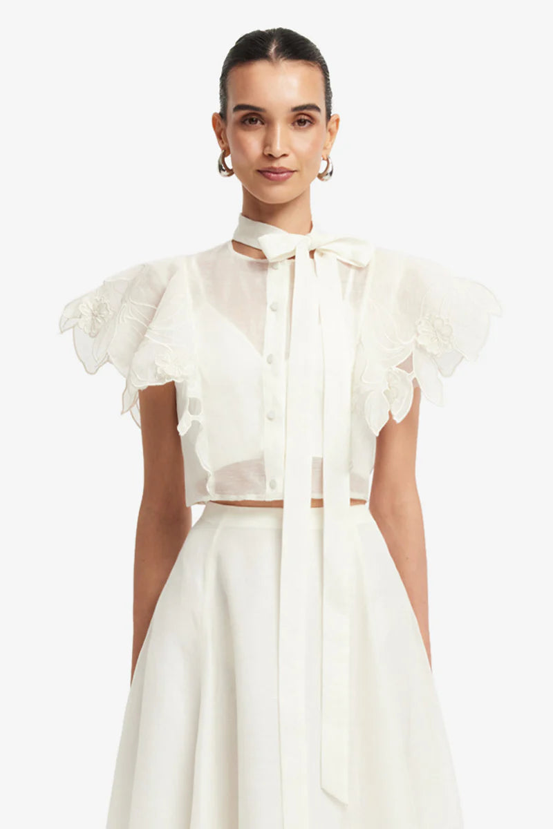 Leo Lin "Jasmine Top and Leila Skirt" Set- Snow