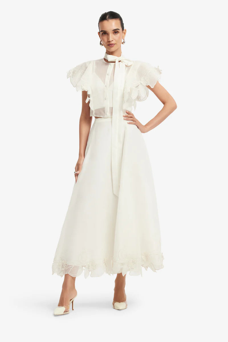 Leo Lin "Jasmine Top and Leila Skirt" Set- Snow