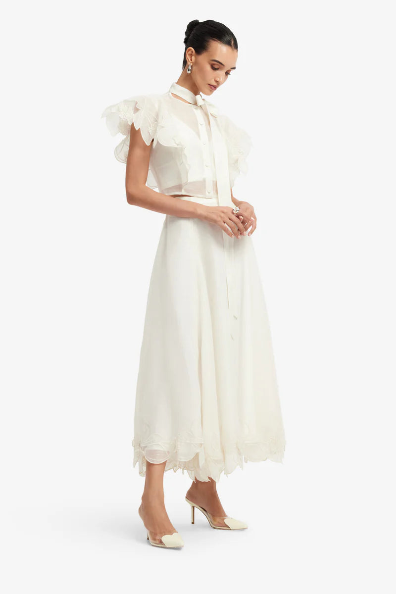 Leo Lin "Jasmine Top and Leila Skirt" Set- Snow