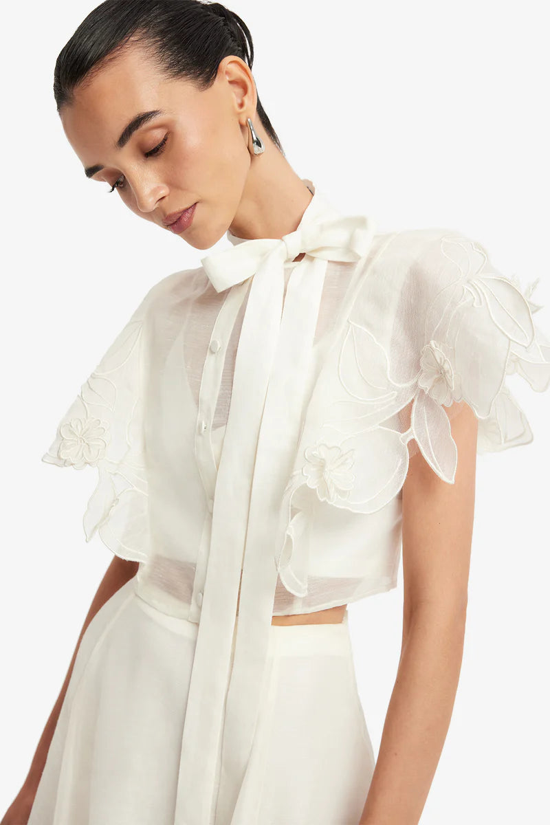 Leo Lin "Jasmine Top and Leila Skirt" Set- Snow