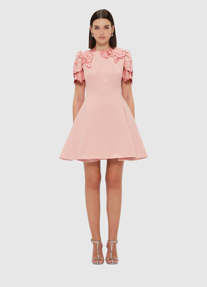 Leo Lin "Elyse" Appliqué Short Sleeve Mini Dress - Light Rose