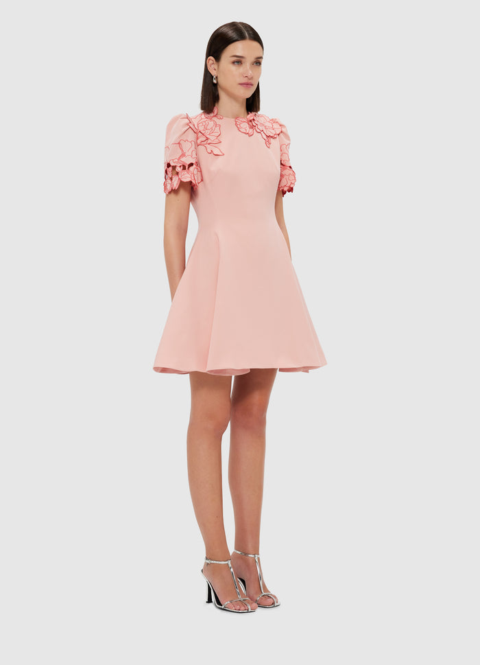 Leo Lin "Elyse" Appliqué Short Sleeve Mini Dress - Light Rose