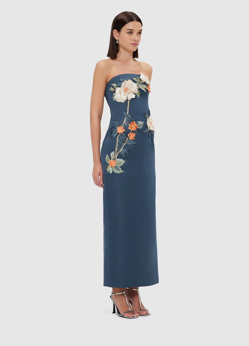 Leo Lin  "Rayna" Appliqué Floral Bustier Maxi Dress