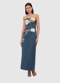 Leo Lin  "Rayna" Appliqué Floral Bustier Maxi Dress