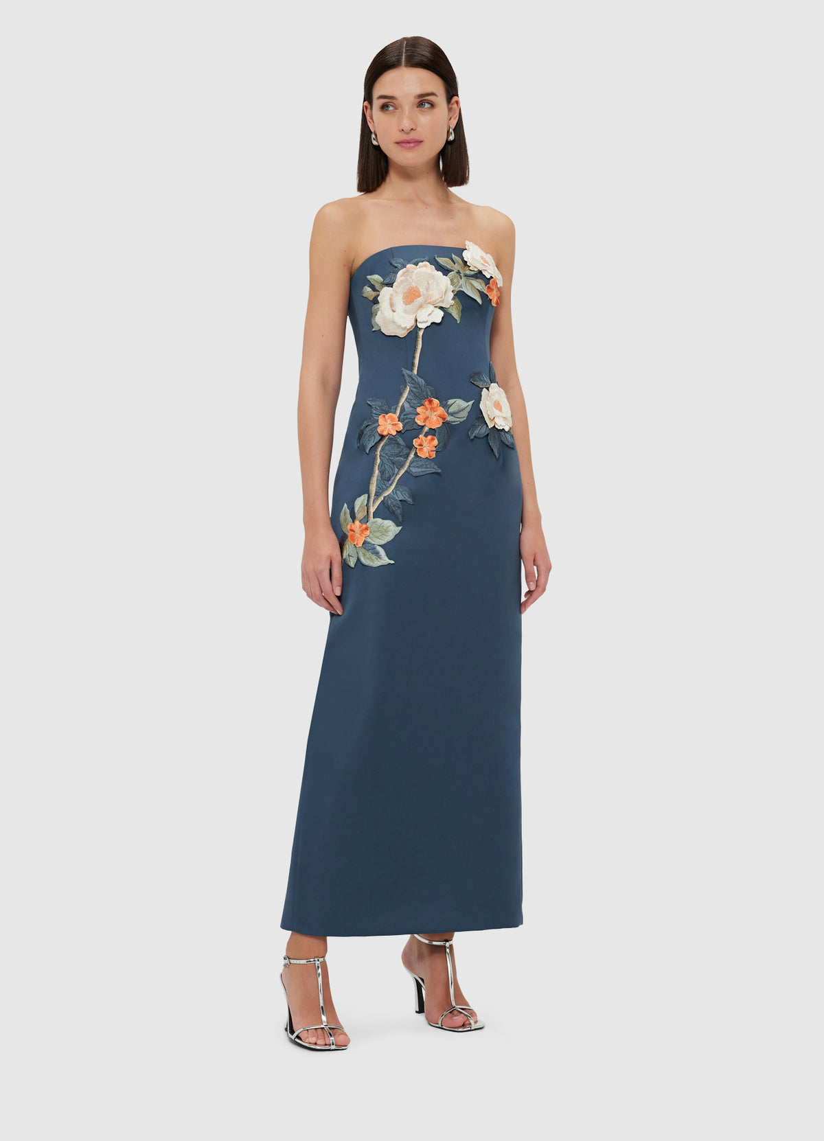 Leo Lin  "Rayna" Appliqué Floral Bustier Maxi Dress