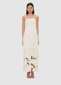 Leo Lin "Rayna" Appliqué Bustier Maxi Dress - Vanilla