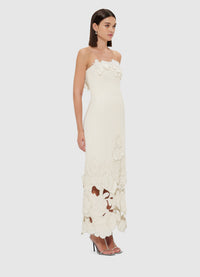 Leo Lin "Rayna" Appliqué Bustier Maxi Dress - Vanilla