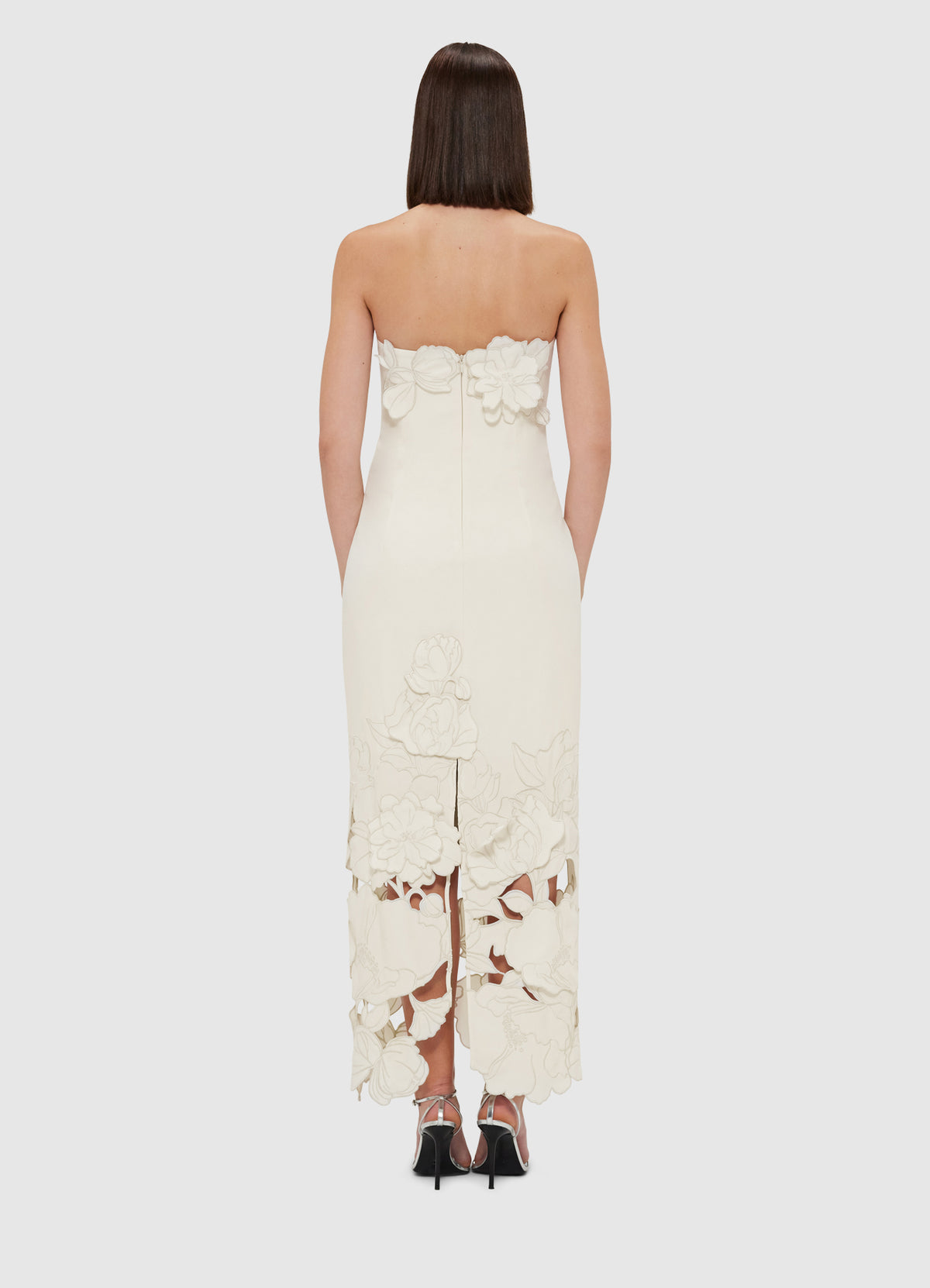 Leo Lin "Rayna" Appliqué Bustier Maxi Dress - Vanilla