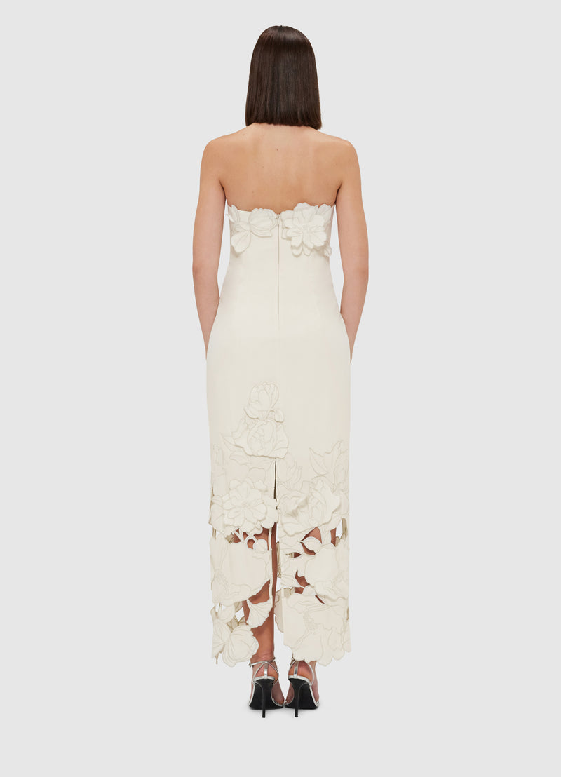 Leo Lin "Rayna" Appliqué Bustier Maxi Dress - Vanilla