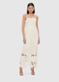 Leo Lin "Rayna" Appliqué Bustier Maxi Dress - Vanilla