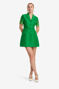 Leo Lin "Brigitte" Applique Mini Dress - Verdant