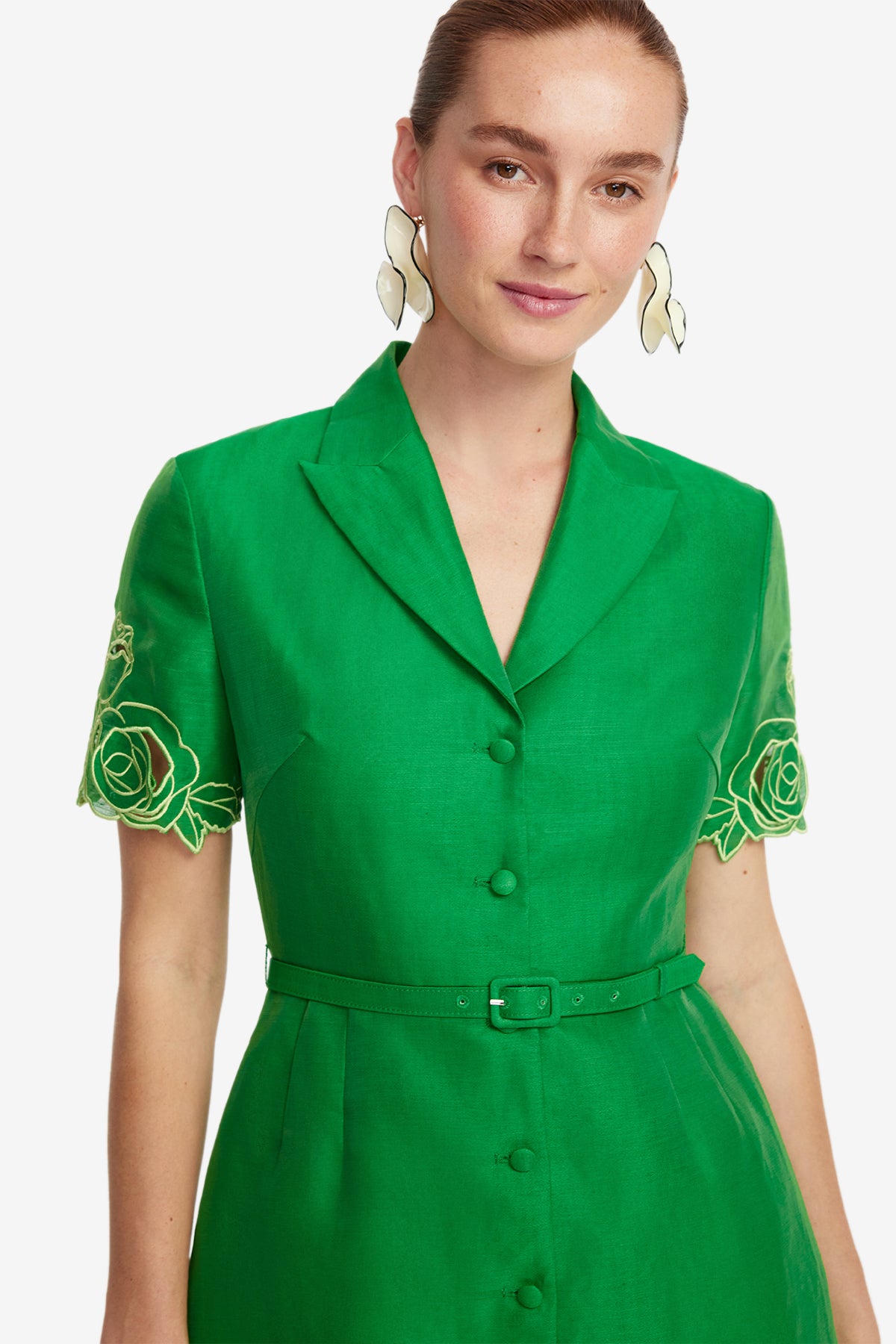 Leo Lin "Brigitte" Applique Mini Dress - Verdant