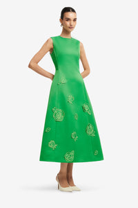 Leo Lin "Cleo" Applique Sleeveless Midi Dress - Green