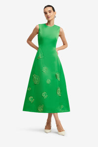 Leo Lin "Cleo" Applique Sleeveless Midi Dress - Green
