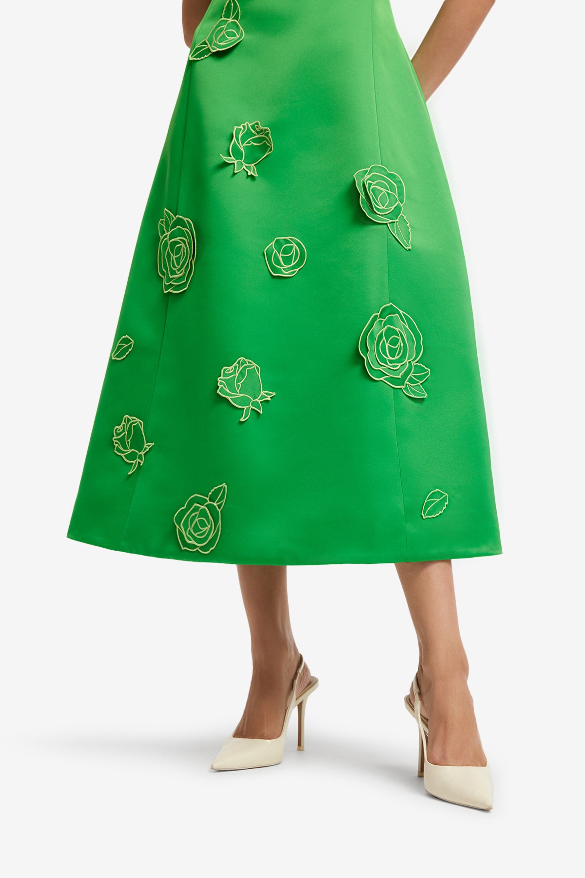 Leo Lin "Cleo" Applique Sleeveless Midi Dress - Green