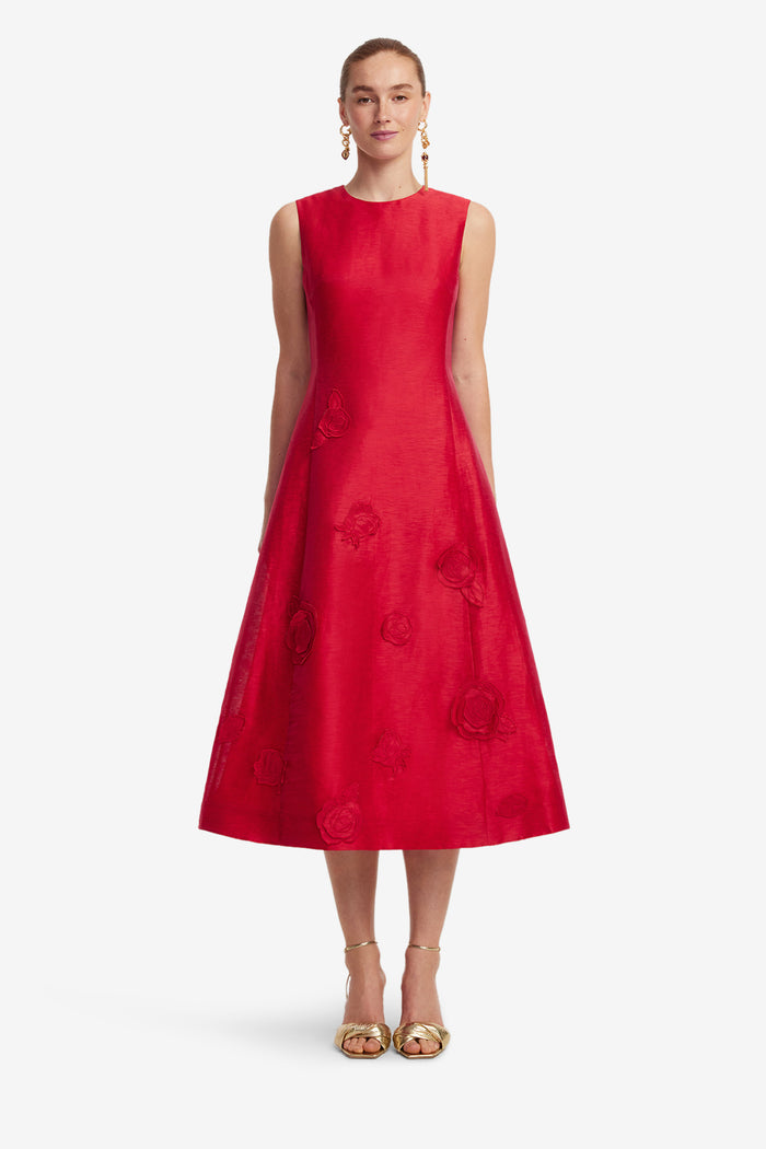 Leo Lin 'Cleo' Appliqué Sleeveless Midi Dress - Scarlet
