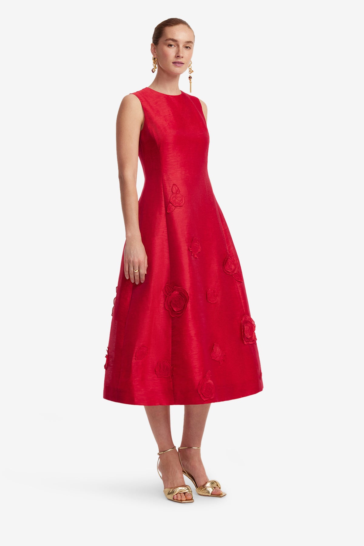 Leo Lin 'Cleo' Appliqué Sleeveless Midi Dress - Scarlet