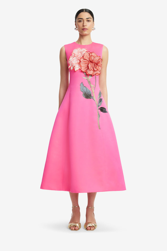 Leo Lin 'Cleo' Appliqué Sleeveless Midi Dress - Peony Fuchsia