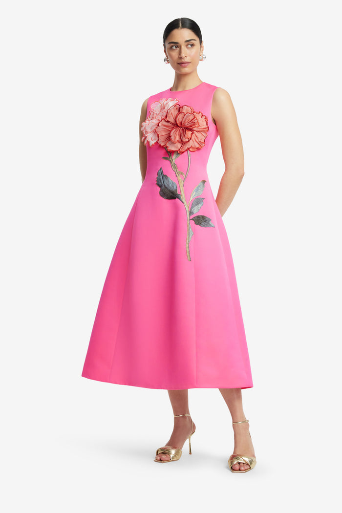 Leo Lin 'Cleo' Appliqué Sleeveless Midi Dress - Peony Fuchsia