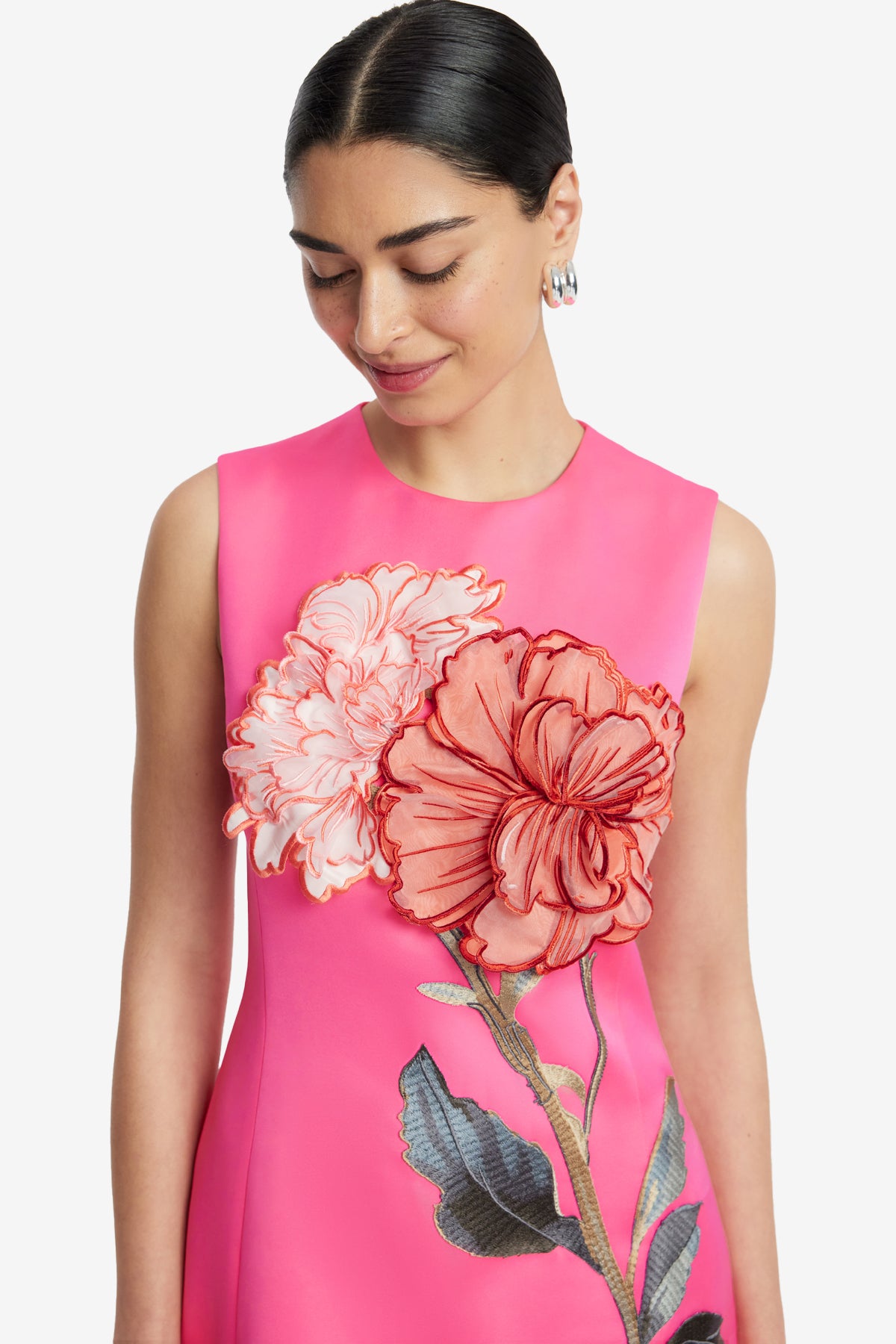 Leo Lin 'Cleo' Appliqué Sleeveless Midi Dress - Peony Fuchsia