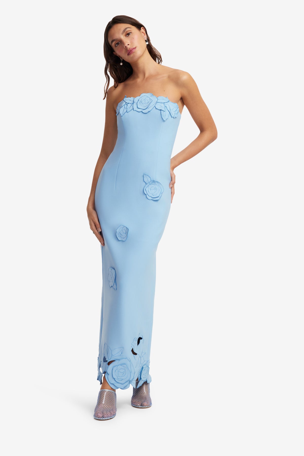 Leo Lin "Rayna" Applique Bustier Maxi Dress