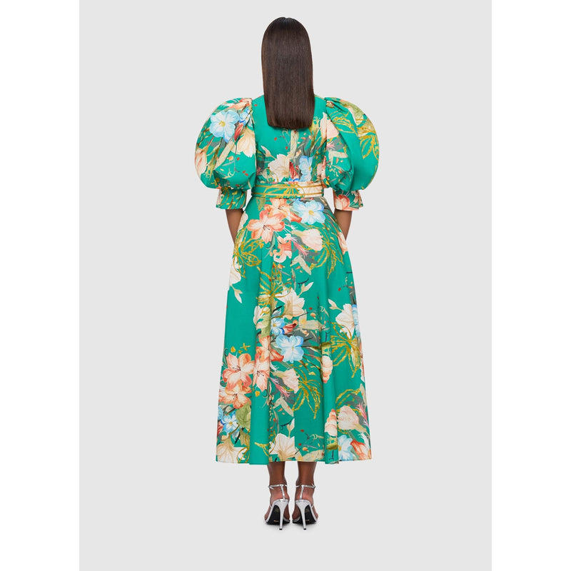 Leo Lin Maxima Puff Sleeve Midi Dress - Opulent Print in Verdant