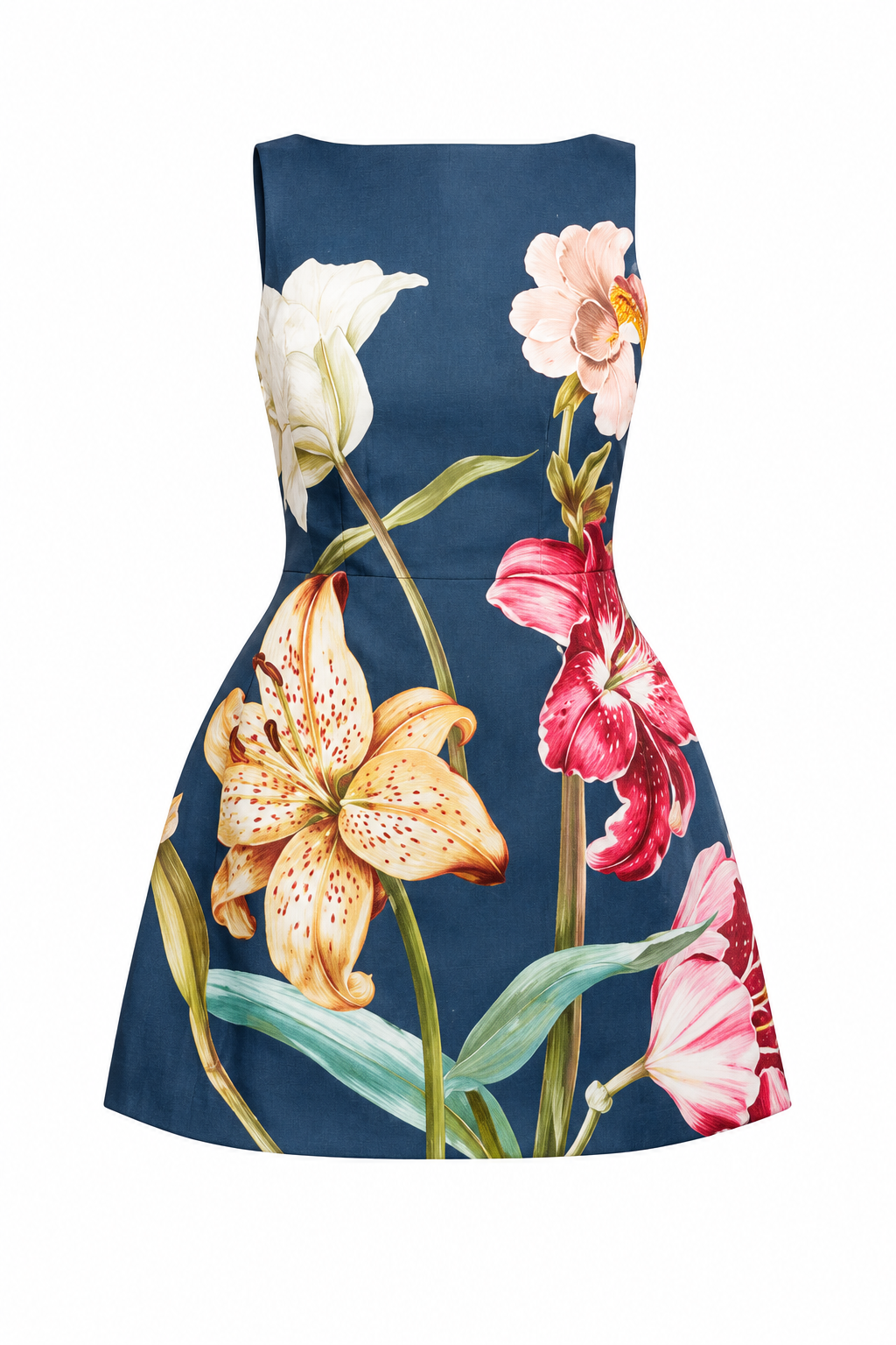 Leo Lin Ali Embroidered Mini Dress – Lily Print in Indigo