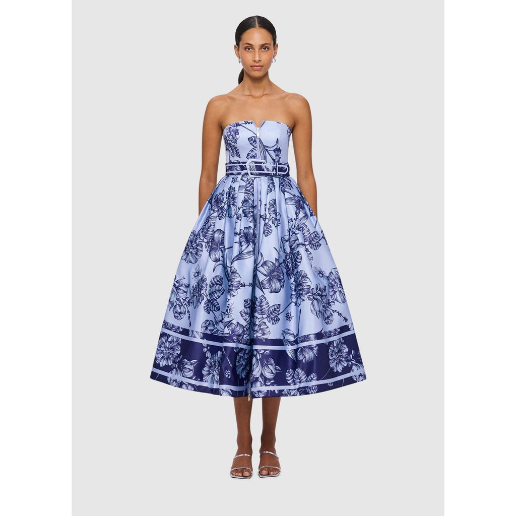 Leo Lin Norine Bustier Midi Dress - Harmony Print in Hyacinth