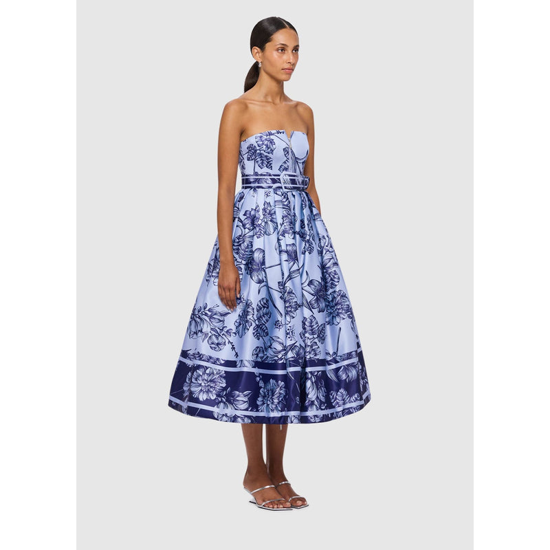 Leo Lin Norine Bustier Midi Dress - Harmony Print in Hyacinth