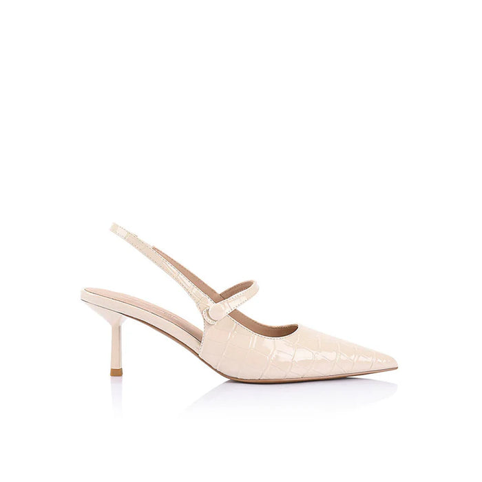 Lana Wilkinson "Scarlett" Mary Jane Heel - Ivory Croc-Embossed Leather
