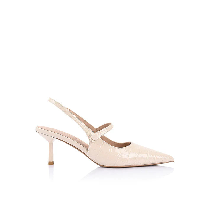 Lana Wilkinson "Scarlett" Mary Jane Heel - Ivory Croc-Embossed Leather