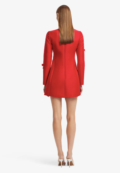 Back view of the LEO LIN Aliza Bow Long Sleeve Mini Dress featuring an invisible zip closure and premium tailoring, available to hire from Your Secret Closet.